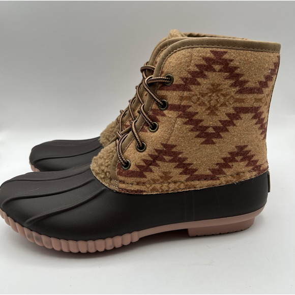 Simply Southern Women's Size 9 Duck Muck Boots Rain Lace Up Brown Aztec Style - Picture 1 of 7
